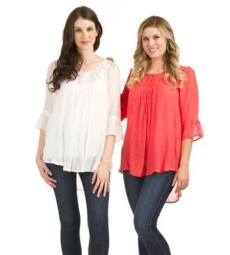 White and coral chiffon blouses
